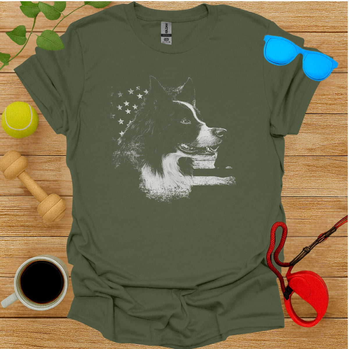 Border Collie American Flag Print T-Shirt