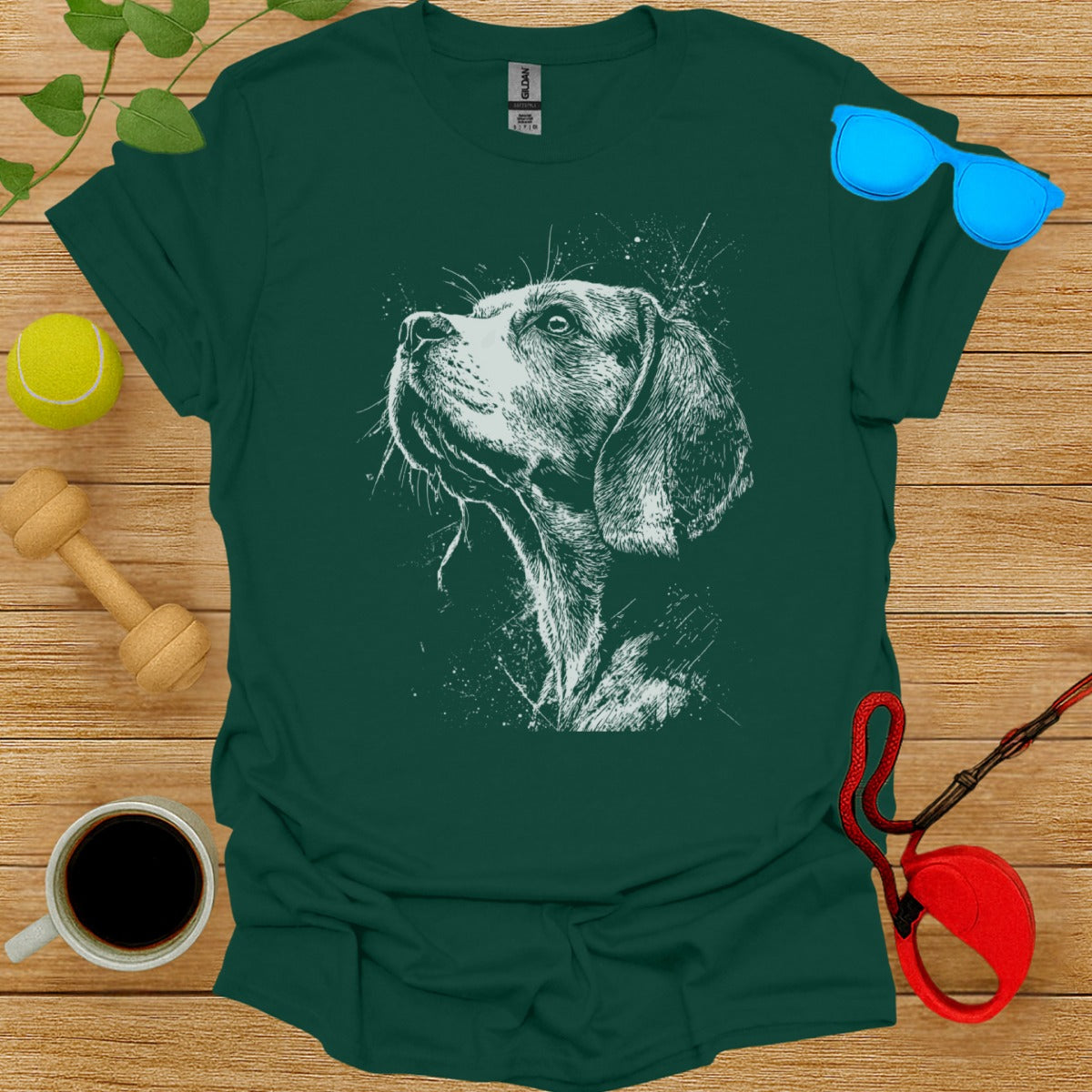 Artistic Dog Illustration Green Graphic T-Shirt
