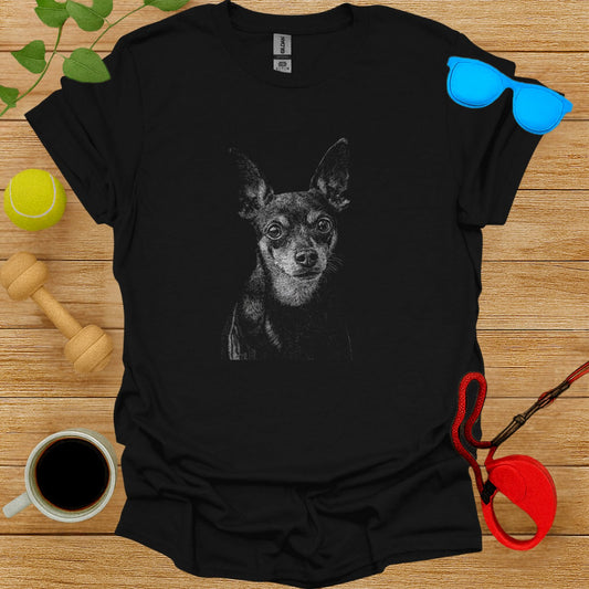 Black T-Shirt Featuring Artistic Dog Print Design
