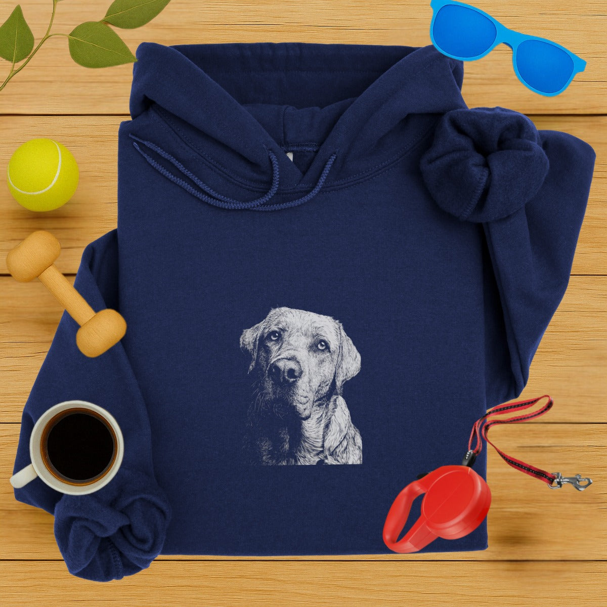 Blue Hoodie Featuring Detailed Dog Illustration