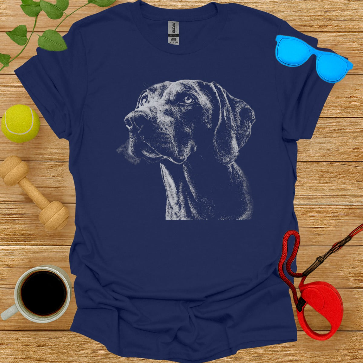 Blue T-shirt With Dog Portrait Detailed Design
