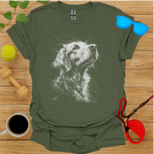 Artistic Dog Sketch Design on Green T-Shirt Product