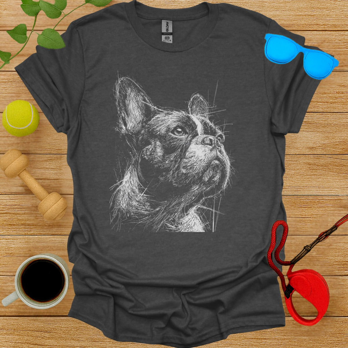 Stylish Gray Graphic Tee with Dog Design T-shirt