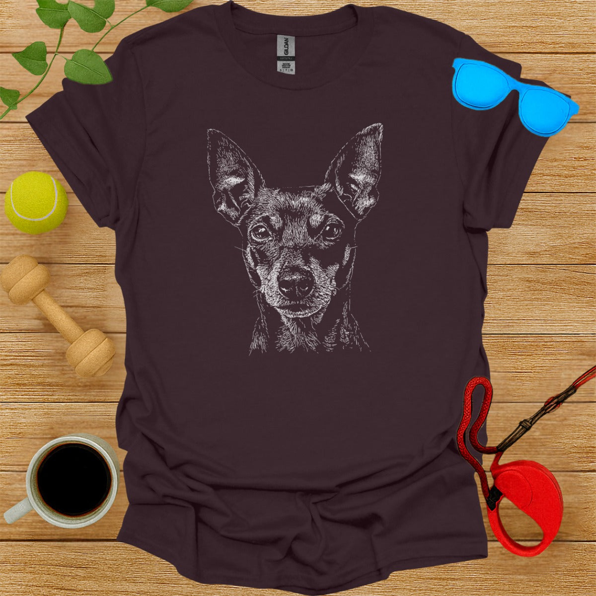 Detailed Dog Drawing Printed T-Shirt