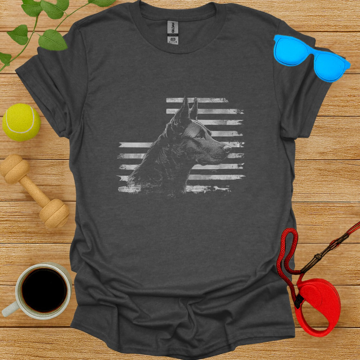 German Shepherd Dog American Flag Print Shirt