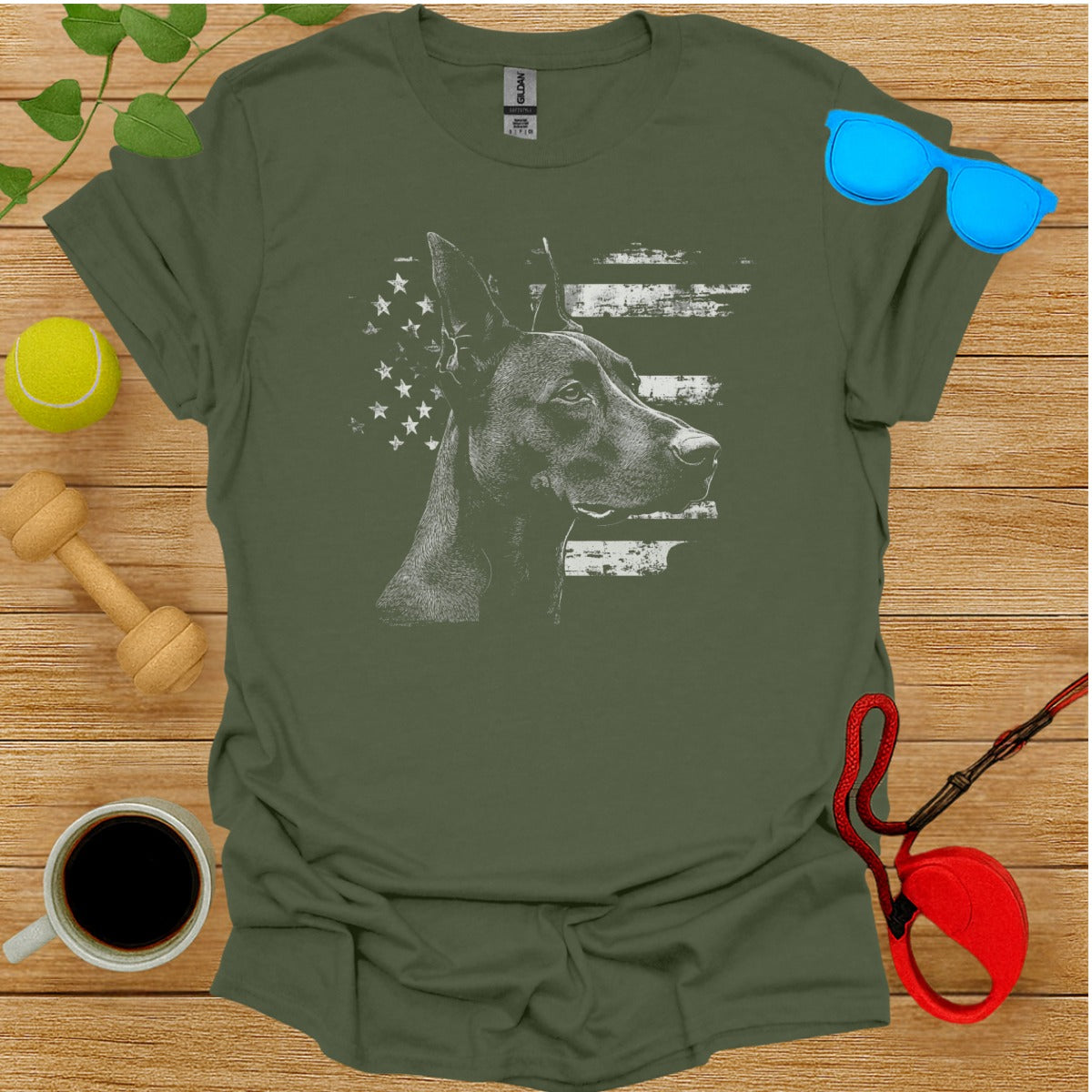 American Flag Doberman Dog Graphic Shirt