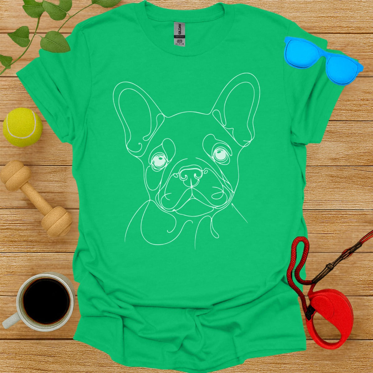 Vibrant Green French Bulldog Design Art T-shirt