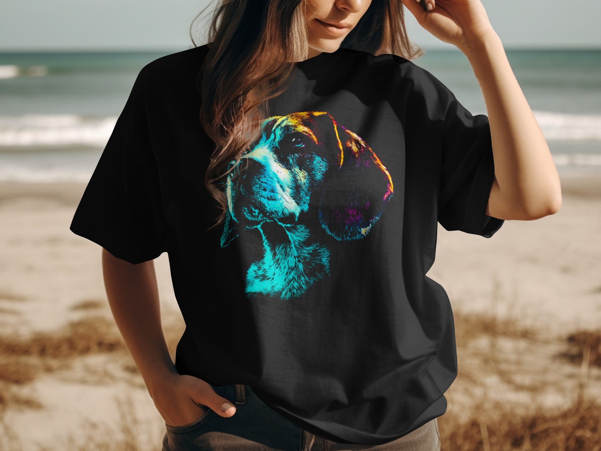 Colorful Dog Print Graphic Tee Shirt product