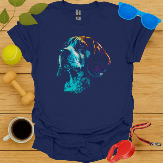 Colorful Dog Print Design on Dark Blue T-Shirt product type