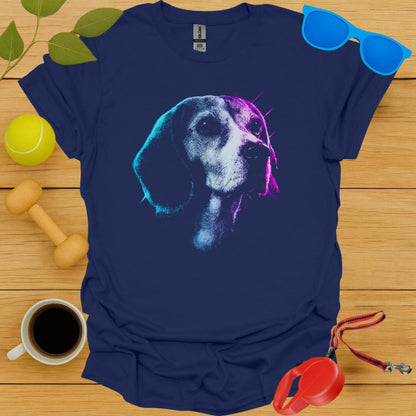 Neon Beagle Dog Art on Navy Blue T-shirt product type