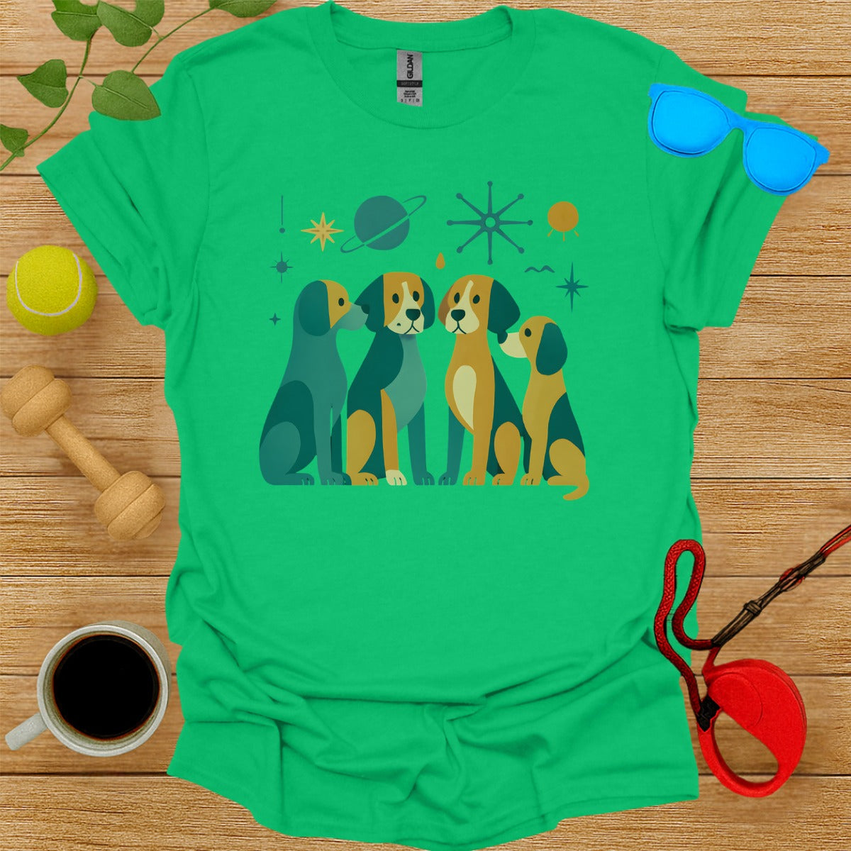 Colorful Cartoon Dogs in Outer Space T-Shirt