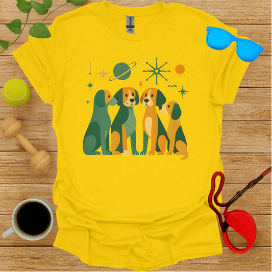 Cute Dogs Space Theme Yellow T-Shirt for Casual Outings
