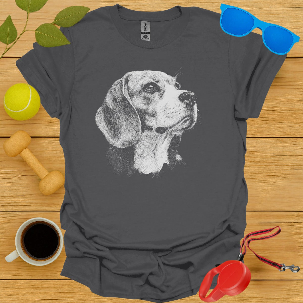 Grey T-Shirt with Sketch of Beagle Dog Design product type
