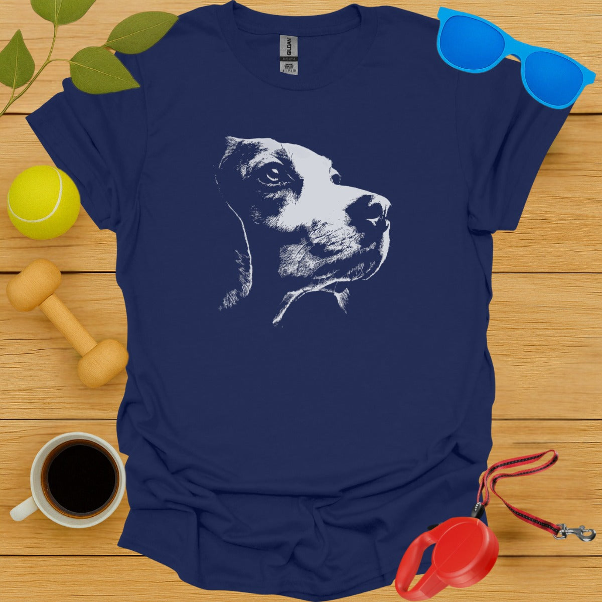 Graphic Dog Portrait Artwork on Navy Blue T-Shirt product