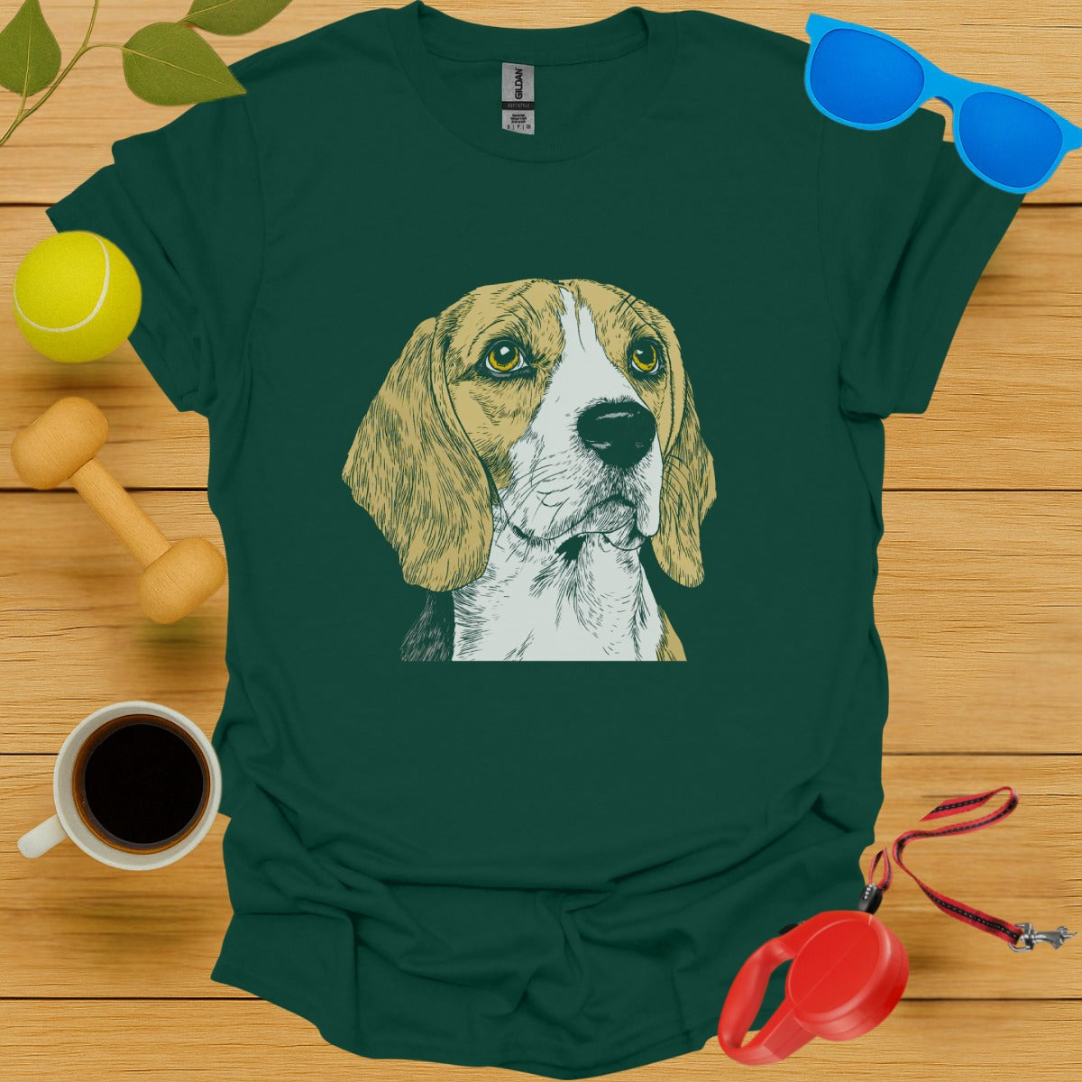 Beagle Illustration Green Tee Shirt Product