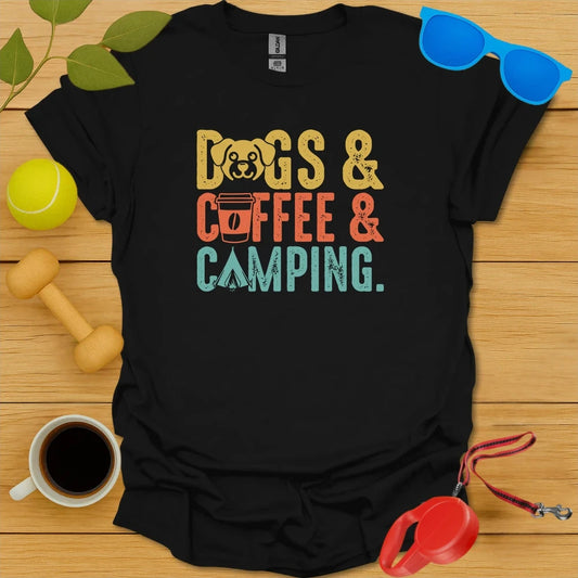 Weekend Essentials | Dogs, Coffee & Camping Tee - Black