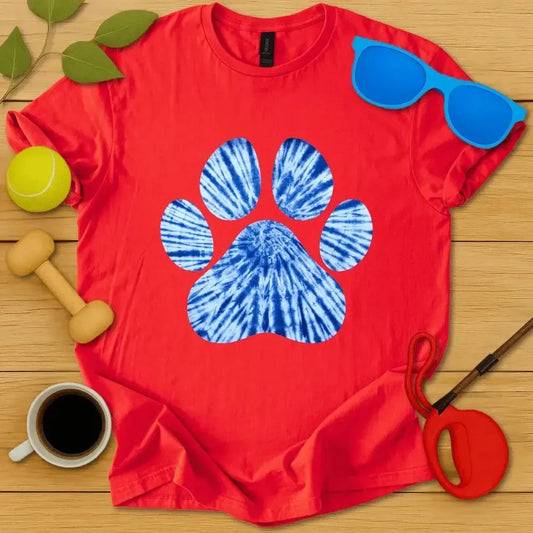 Blue Tie Dye Paw Print T-Shirt