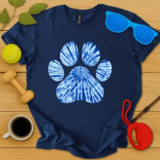 Blue Tie Dye Paw Print T-Shirt
