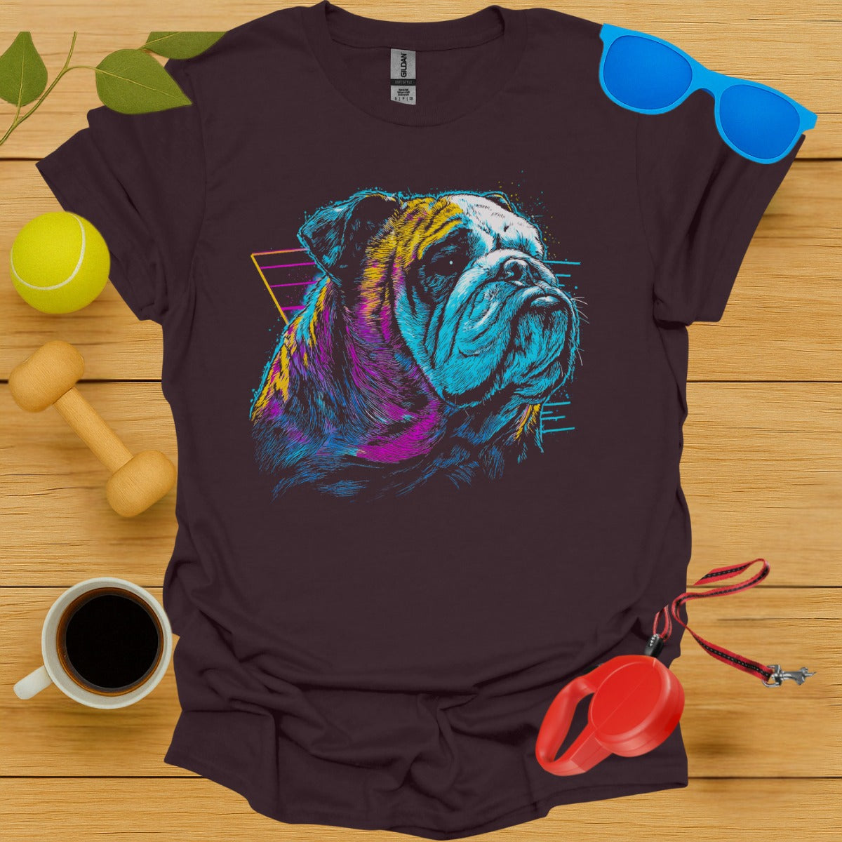 Neon Bulldog Graphic Print on Dark T Shirt product