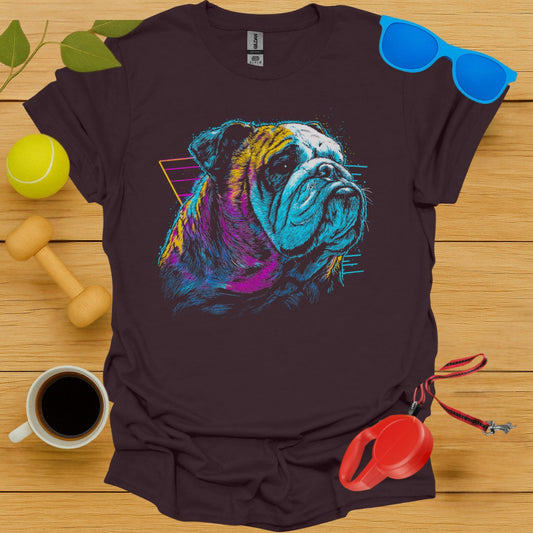 Neon Bulldog Graphic Print on Dark T Shirt product