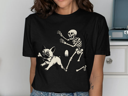 Stylish Skeleton Chasing Dog Graphic Shirt product type