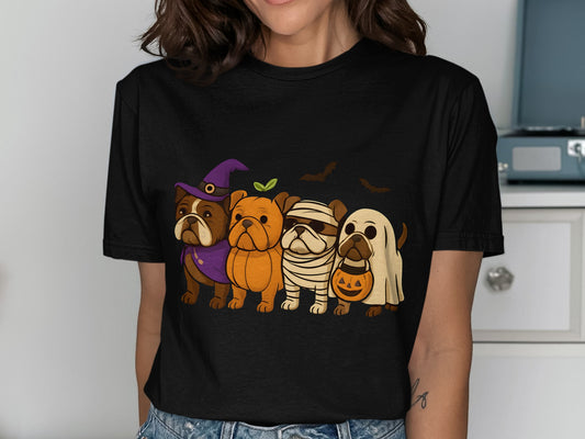Halloween Bulldog Print Black T-shirt product type
