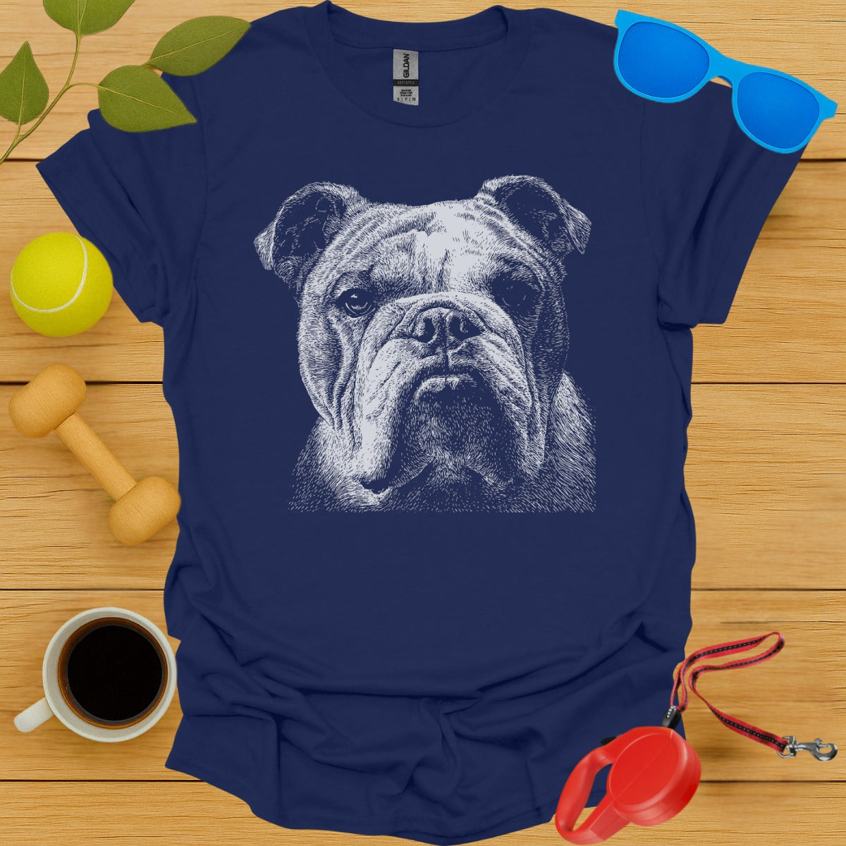 Graphic Bulldog Print on Navy Blue T-Shirt product type