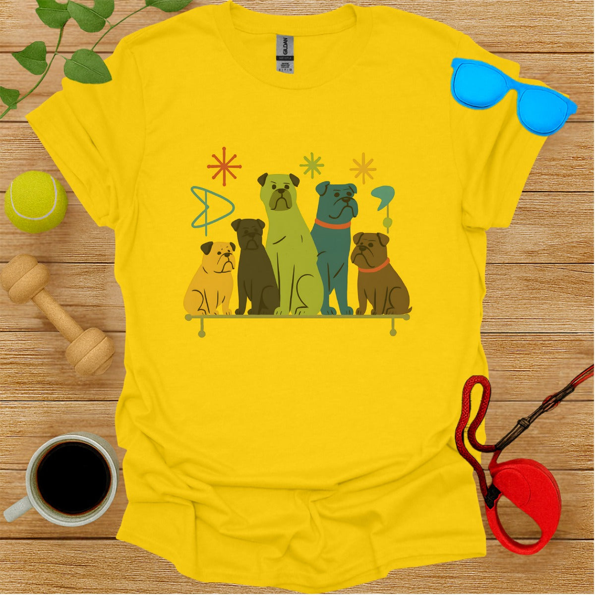 Colorful Pug Design Yellow Shirt for Dog Enthusiasts