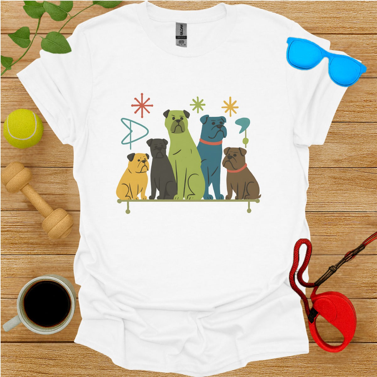 Colorful Cartoon Dogs Graphic Design Shirt