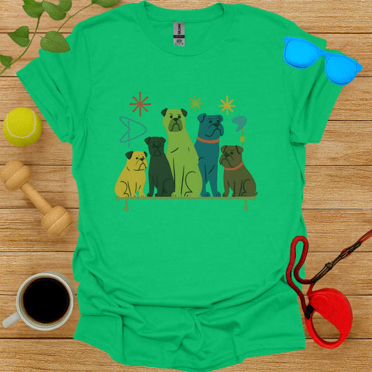 Colorful Pug Print Green Shirt Fashionable Tee