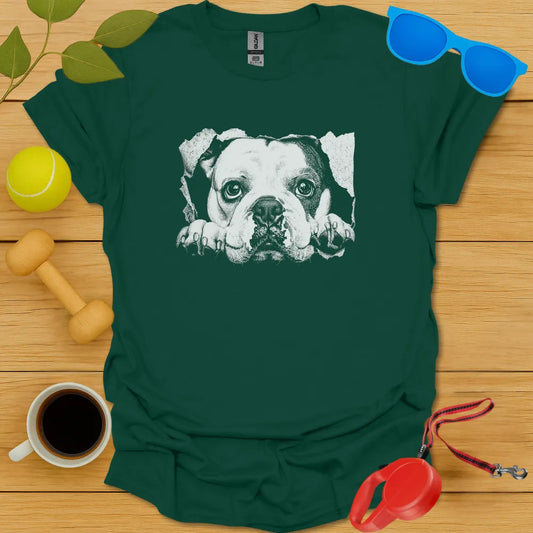 Bulldog Peaking Teepeaking T Shirt - Forest Green