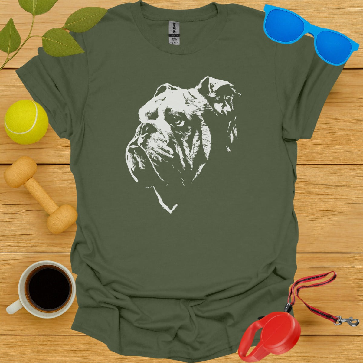 Bulldog Face Design Olive Green T-shirt product type