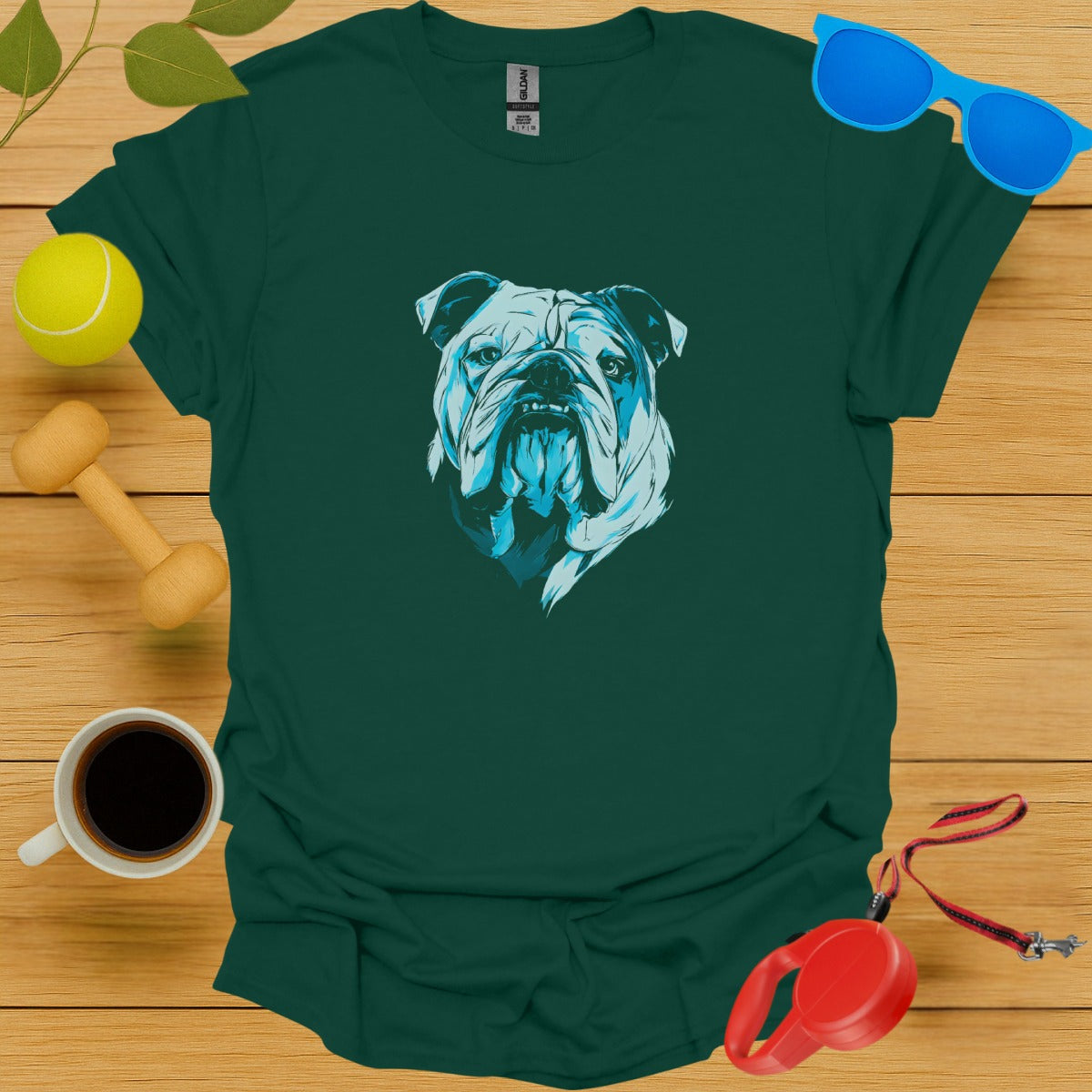Stylish Bulldog Graphic Dark Green T-shirt product type