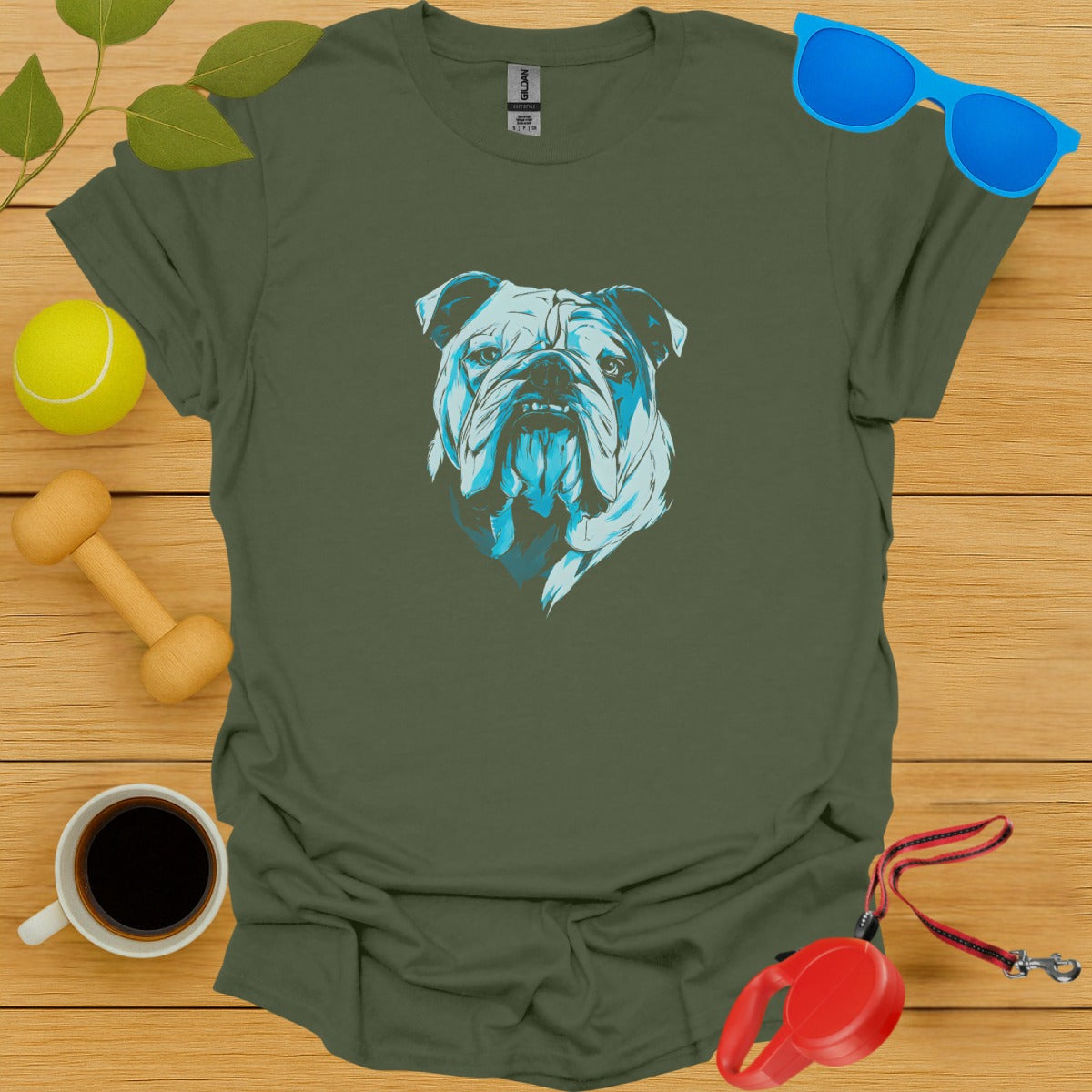 Bulldog Graphic Print Olive Green T-shirt product