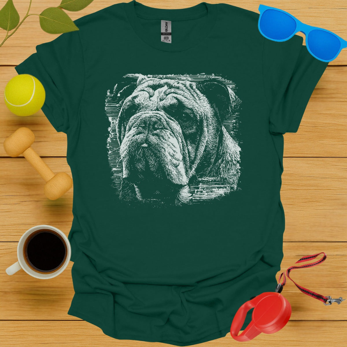 Green T-Shirt with Bulldog Graphic Design product type
