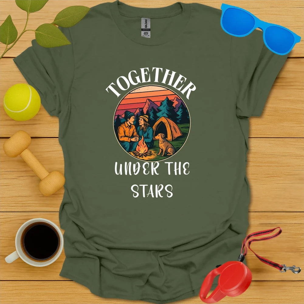 Couples Camping Tee with Dog | Outdoor Adventure Shirt - Military Green