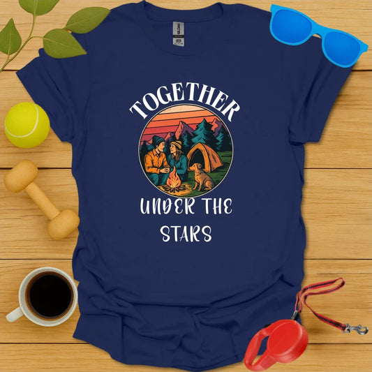 Couples Camping Tee with Dog | Outdoor Adventure Shirt - Navy