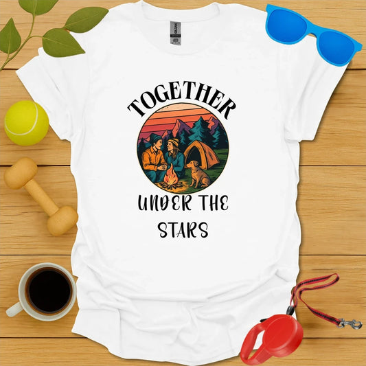 Couples Camping Tee with Dog | Outdoor Adventure Shirt - White