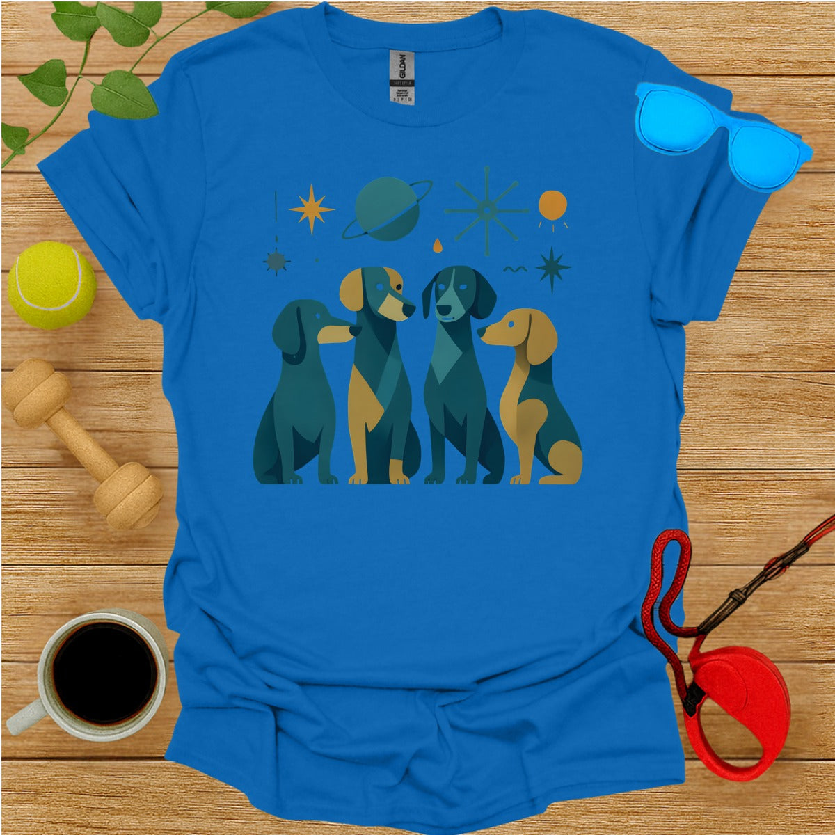 Vibrant Modern Art Dogs in Space Graphic T-Shirt