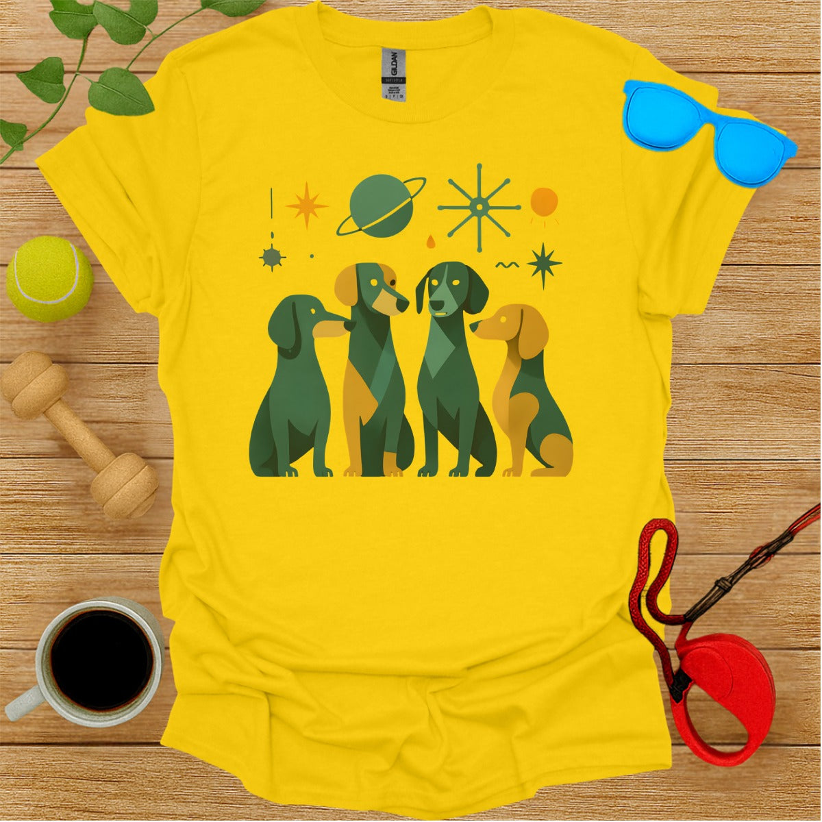 Colorful Space Dogs Graphic T-shirt for Pet Lovers