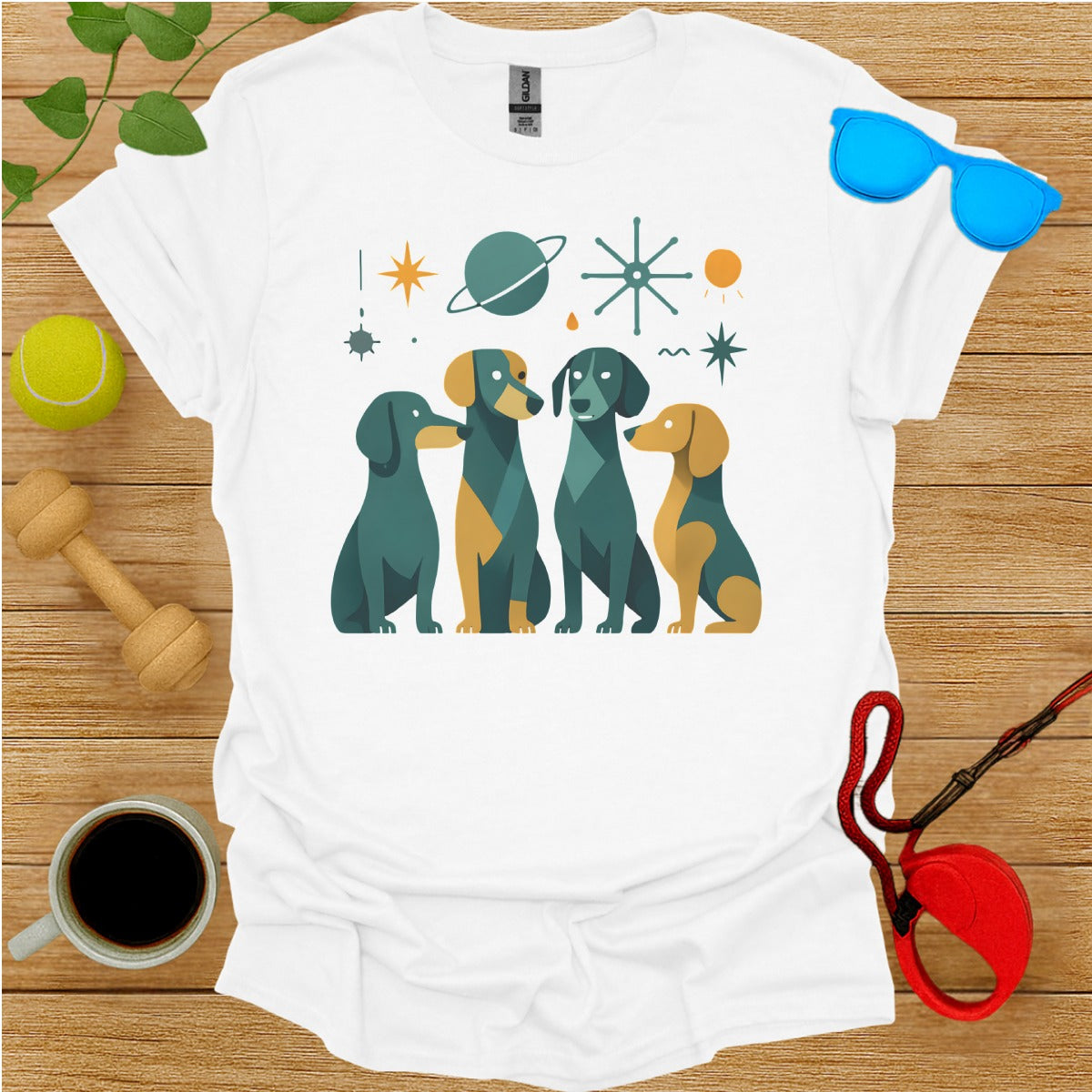 Adorable Dogs with Cosmic Elements Design Shirt
