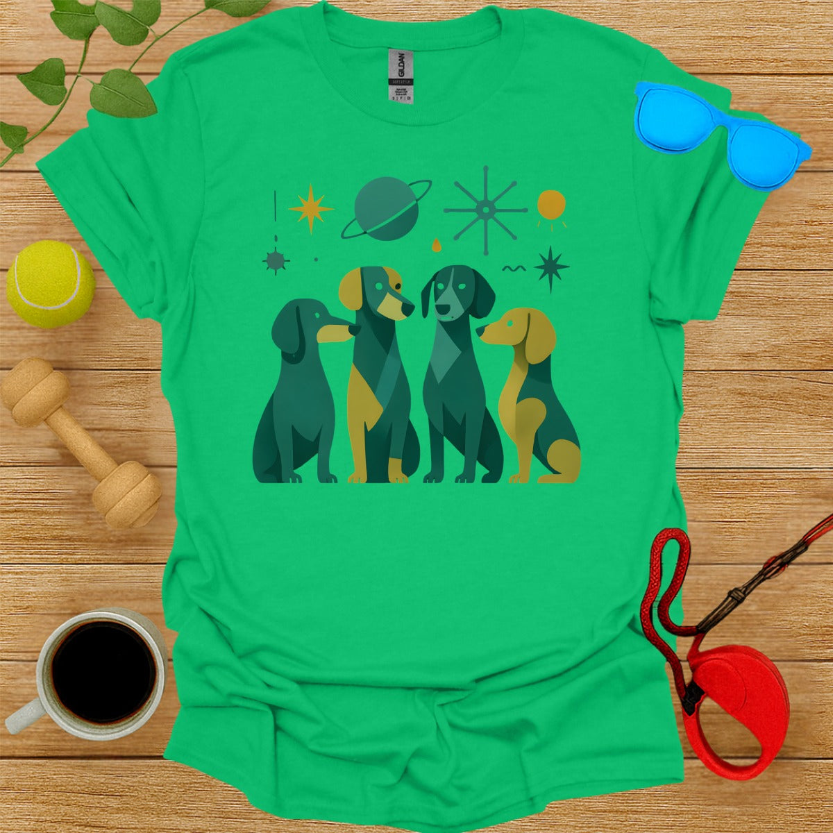 Astronaut Dogs Graphic Cute Green Tee Shirt
