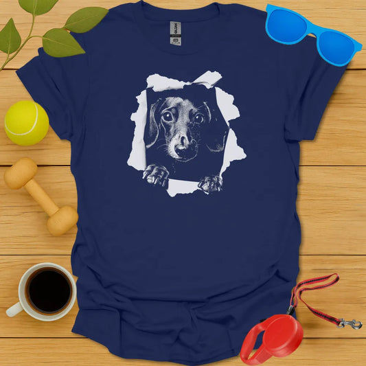 Dachshund Peaking Tee - Navy