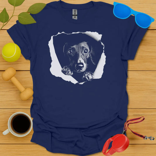 Dachshund Peaking Teepeaking T Shirt - Navy