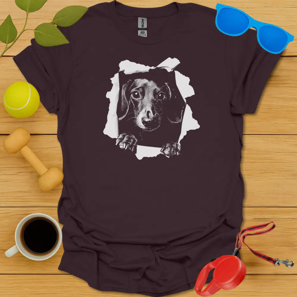 Dachshund Peaking Tee - Dark Chocolate