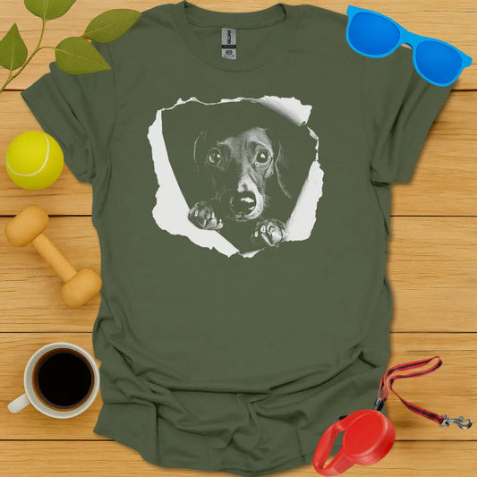 Dachshund Peaking Teepeaking T Shirt - Military Green