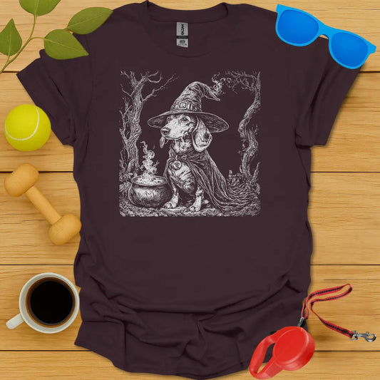 Dachshund Witch T Shirt - Dark Chocolate