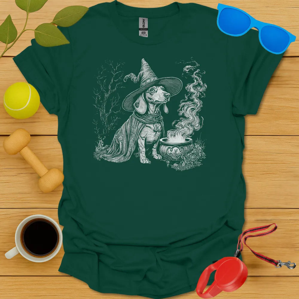 Dachshund Witch Tee - Forest Green