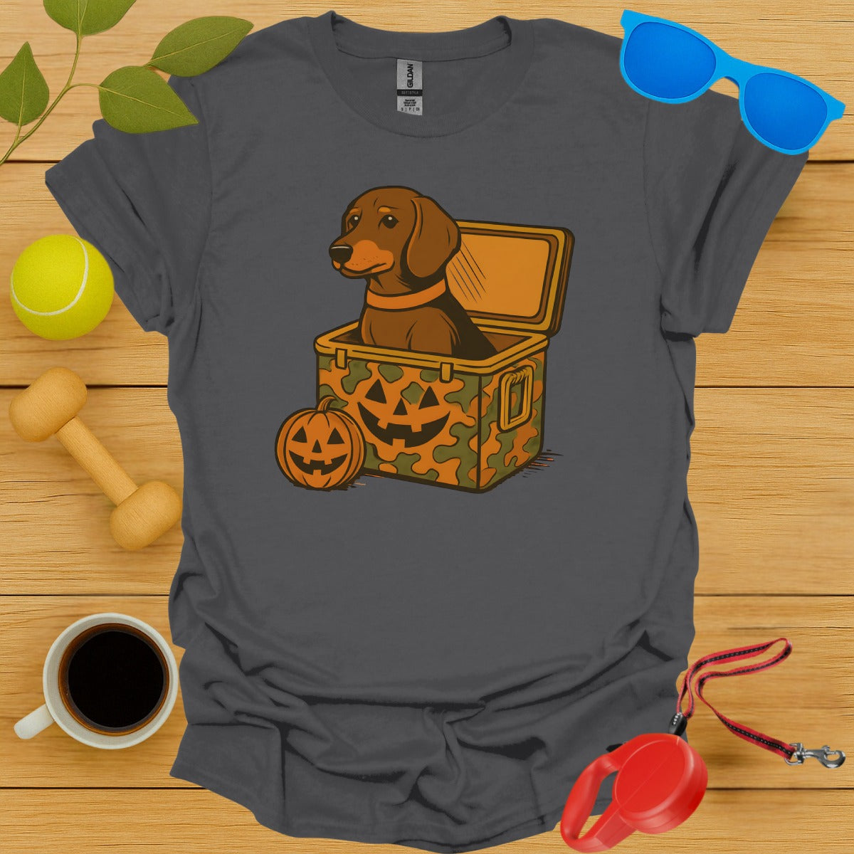 Halloween Dachshund in Pumpkin Box Graphic T-shirt product type
