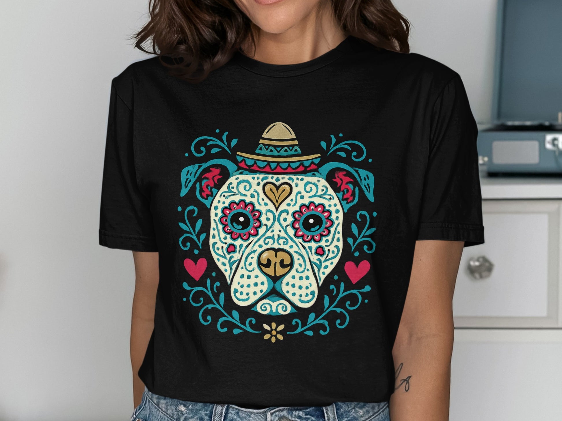 Colorful Dog Face Art Design Short Sleeve T-Shirt product type